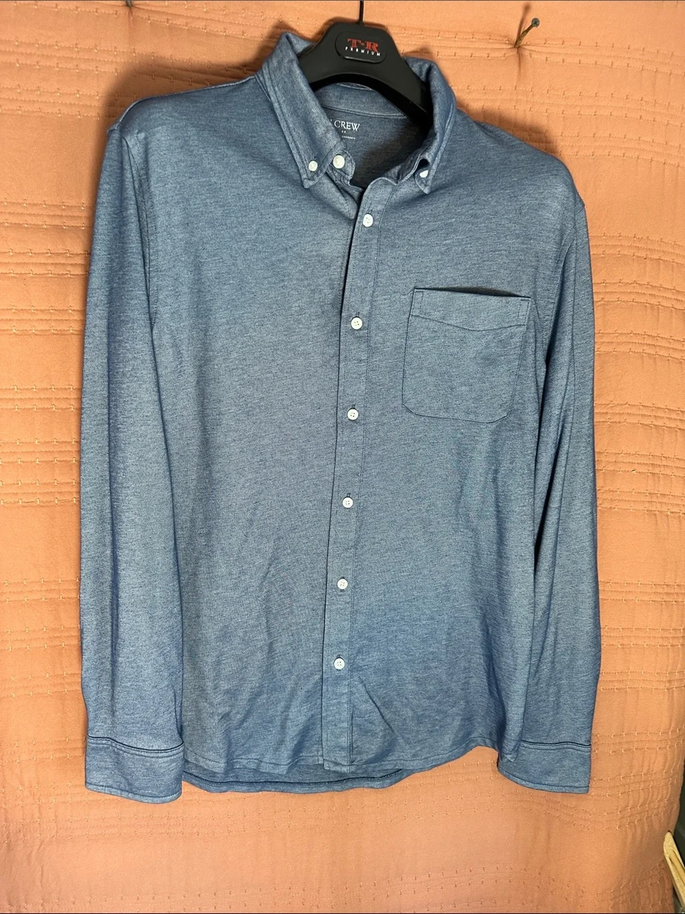 J. Crew Men's Heathered Blue Button-Down Pocket Shirt